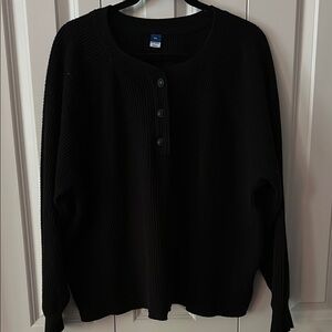 Old Navy Black Long Sleeve Waffle Knit Henley